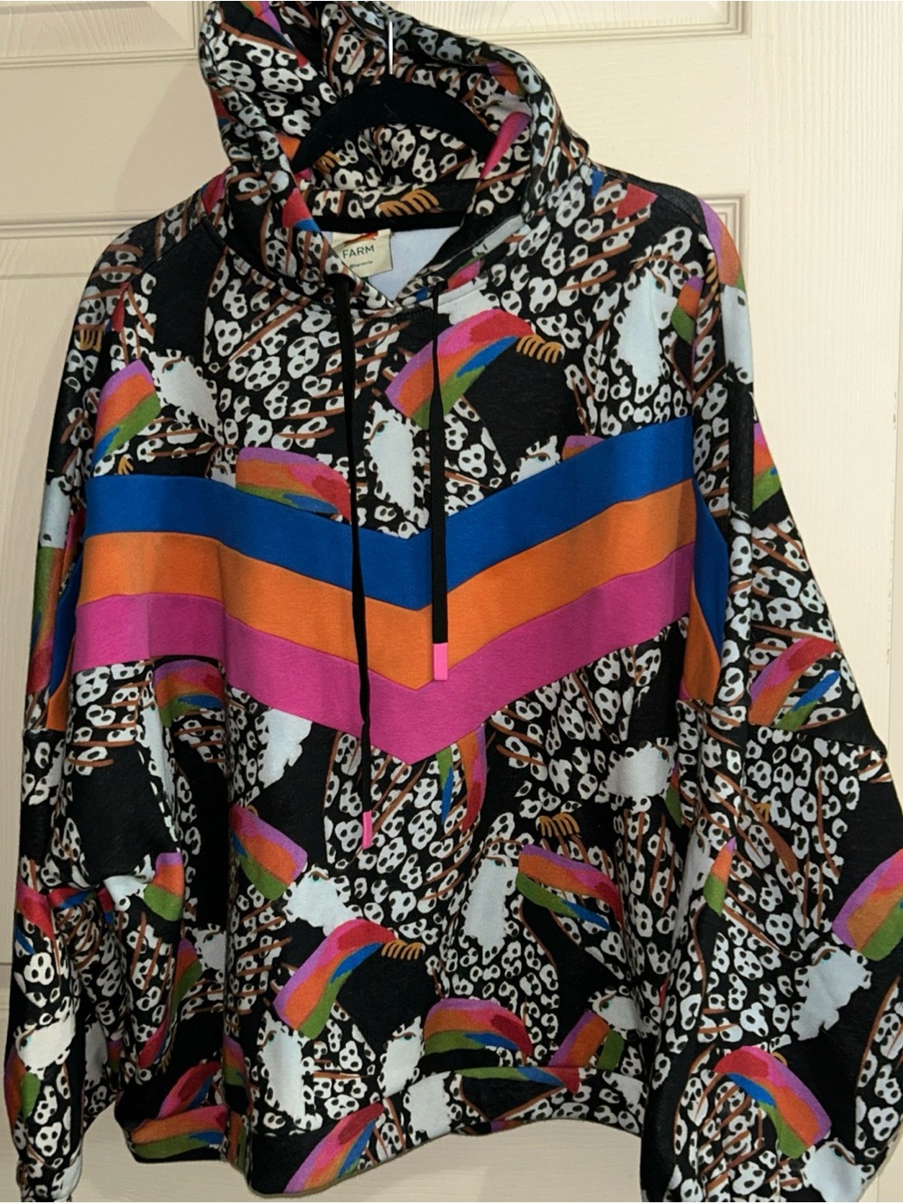 Farm Rio Leopard Toucans Rainbow Chevron Hoodie/Sweatshirt Medium